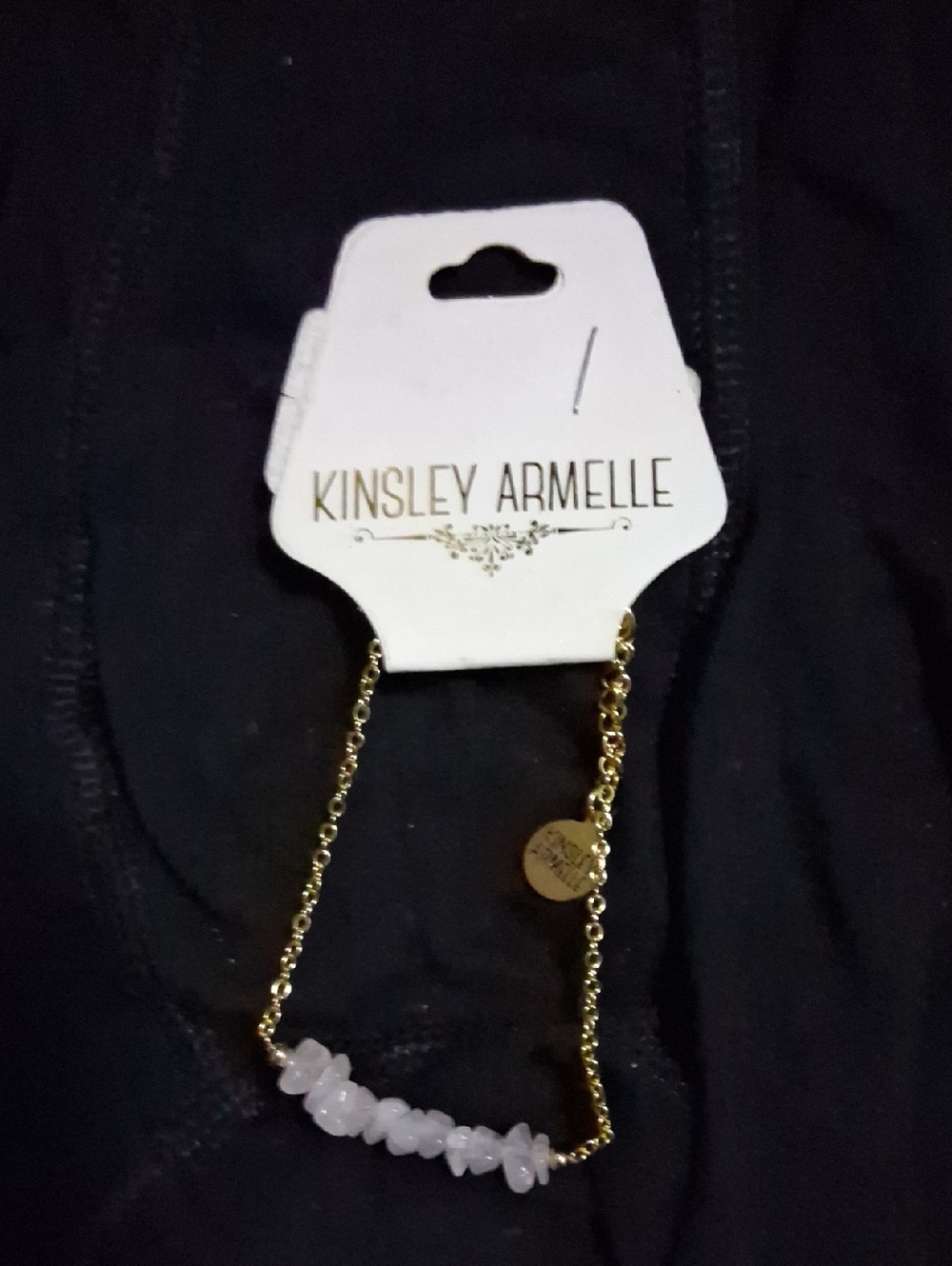 Kinsley Armelle Gold Chain Bracelet with Pale Pink Chip Beads and Disc Charm